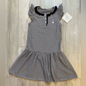 NWT Itsy Bitsy Black and White Stripe Flutter Sleeve Drop Waist Dress Girls 10